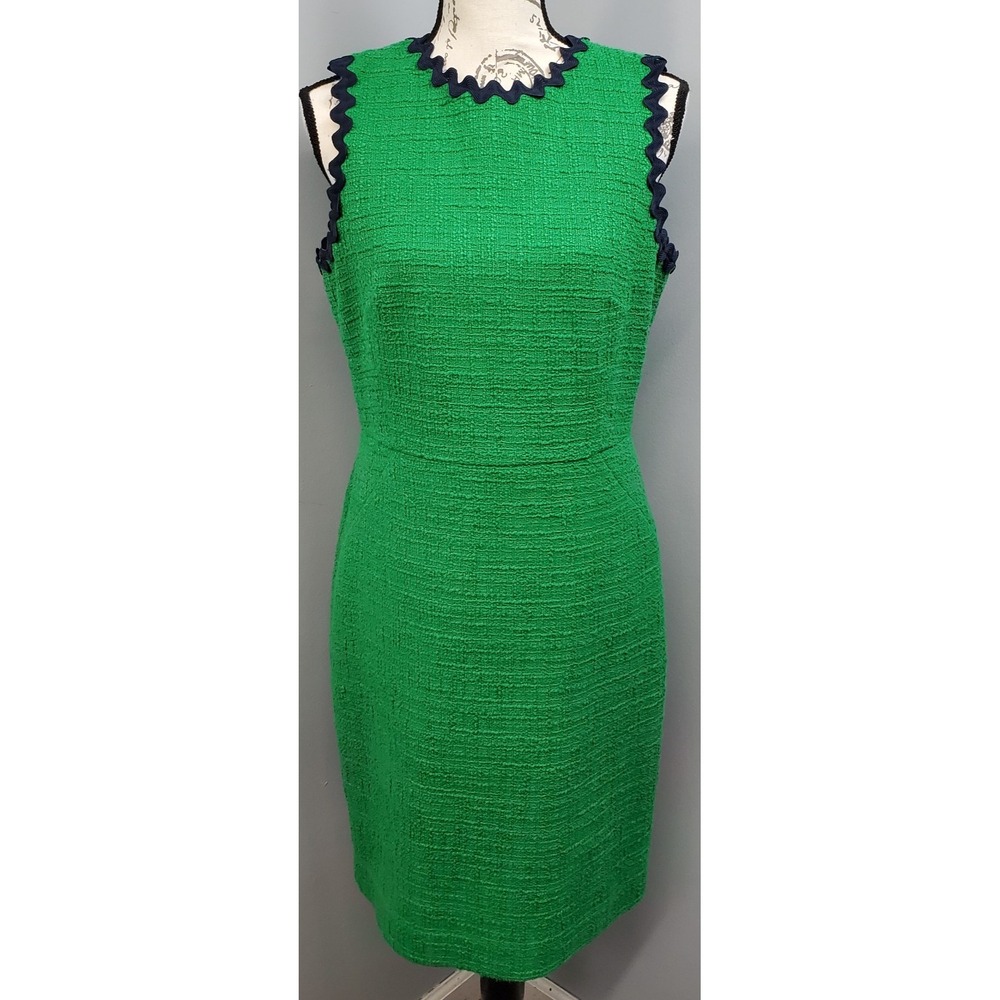 J.Crew Tweed Dress Womens 8 Multi Sleeveless Scalloped Trim Career Work Back Zip